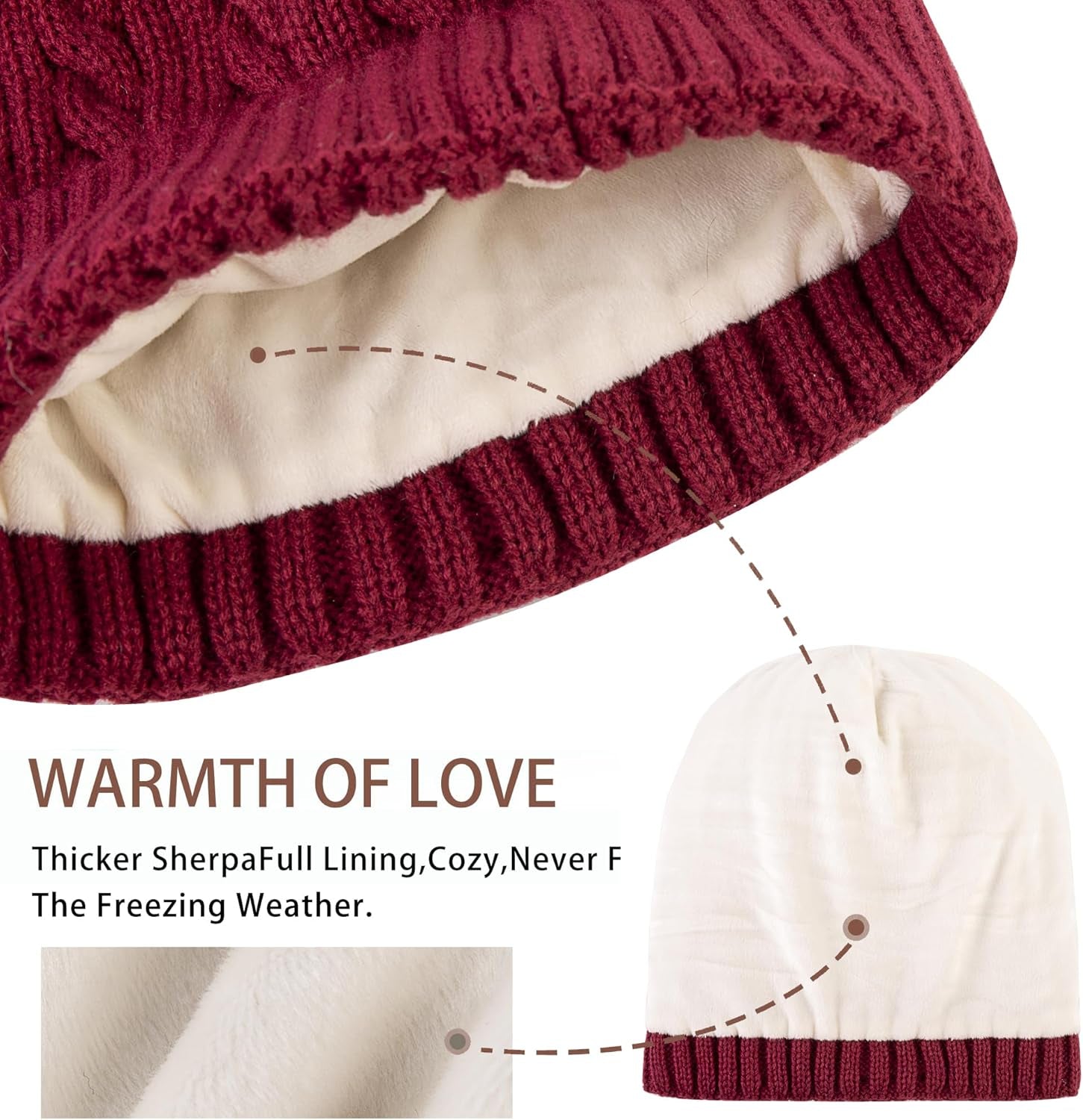 Women Winter Pom Pom Beanie Hats Warm Fleece Lined,Chunky Trendy Cute Chenille Knit Twist Cap